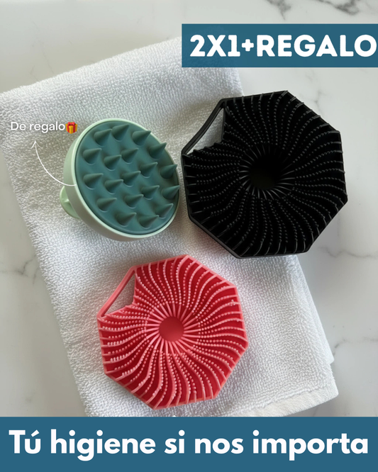 KIT LIMPIEZA CORPORAL 3 EN 1 | 2X1 EN ESPONJA EXFOLIANTE + REGALO MASAJEADOR CAPILAR